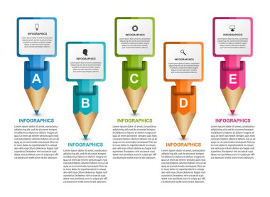 Renkli kalem şeritler şeklinde şablonuyla Infographics.