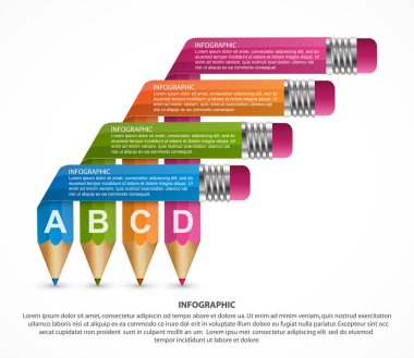 Renkli kalem şeritler şeklinde şablonuyla Infographics.