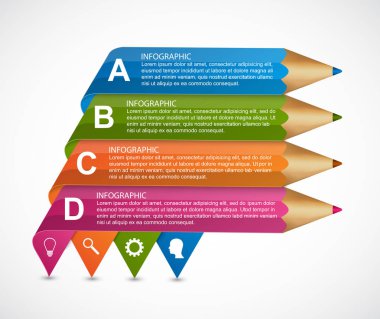 Renkli kalem şeritler şeklinde şablonuyla Infographics.