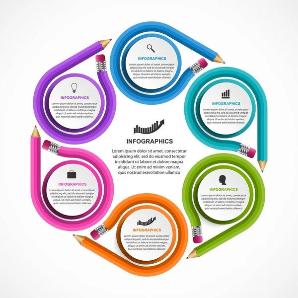 Modèle d'infographie avec crayon de couleur. Infographies pour présentations professionnelles ou bannière d'information. — Image vectorielle