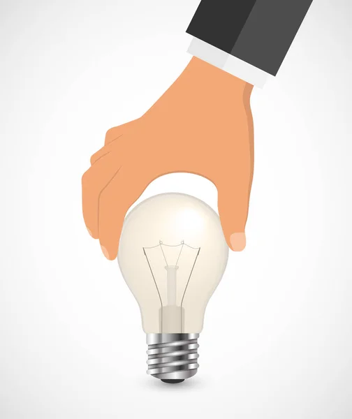Mão humana segurando lâmpada. Pode ser usado para apresentações de negócios, ideia de visualização ou web design. Ilustração vetorial . — Vetor de Stock
