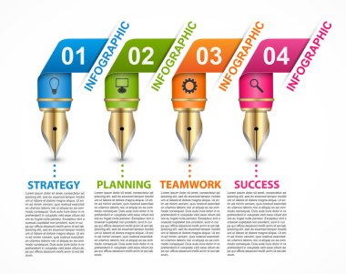 Renkli mürekkep şablonuyla Infographics kalem şeritler şeklinde.