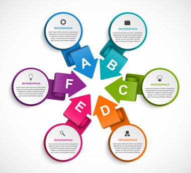 Bir daire içinde oklarla Infographics. İş sunumları, bilgi başlığı, görselleştirme fikir, zaman çizelgesi ya da web tasarım için kullanılabilir.