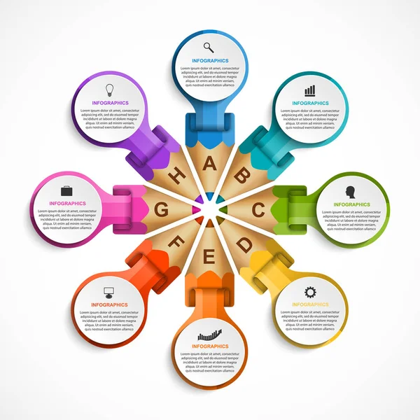 Infografika šablona s barevné tužky v podobě stuhy. — Stockový vektor
