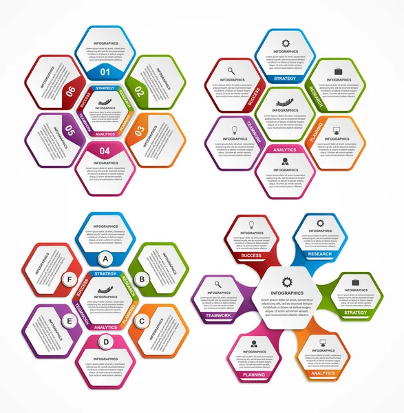 Коллекция красочных шестиугольников для инфографики. Элементы дизайна. Инфографика для деловых презентаций или информационного баннера . — стоковый вектор