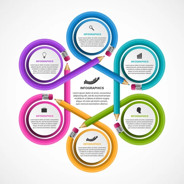 Modello infografico con matita. Può essere utilizzato per l'istruzione o presentazioni aziendali, banner informativo. — Vettoriale Stock