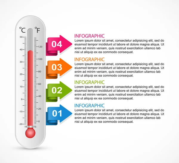 Πρότυπο σχεδιασμού θερμόμετρου Infographics. Εικονογράφηση διανύσματος. — Διανυσματικό Αρχείο
