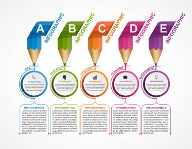 Renkli kalem şeritler şeklinde şablonuyla Infographics.