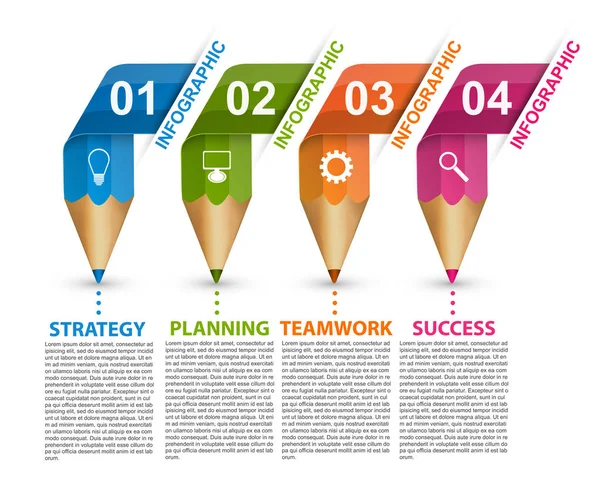 Modelo de infográficos com lápis colorido. Infográficos para apresentações de negócios ou banner de informações. —  Vetores de Stock