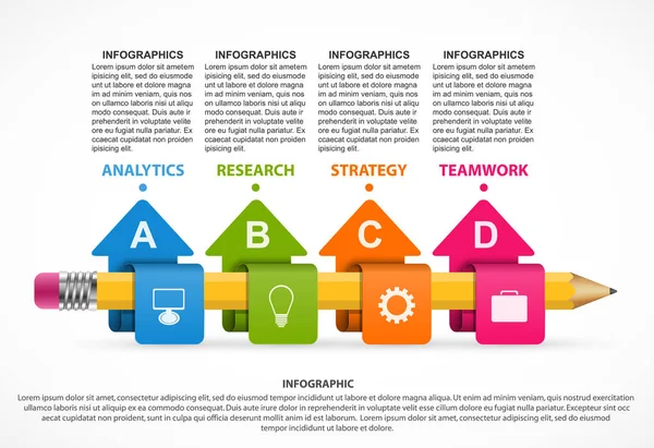 Plantilla infográfica con lápiz. Puede ser utilizado para la educación o presentaciones de negocios, banner de información . — Archivo Imágenes Vectoriales