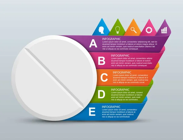 Infografika pro medicínu. Prášek s barevnými stuhami. Pro reklamy, prezentace a informační panel — Stockový vektor