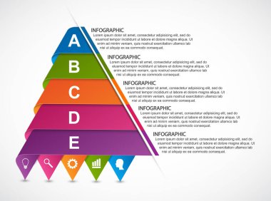 Infographics gelen şeritler bir piramit şeklinde. Eğitim veya iş sunumları, bilgi başlığı için kullanılabilir.