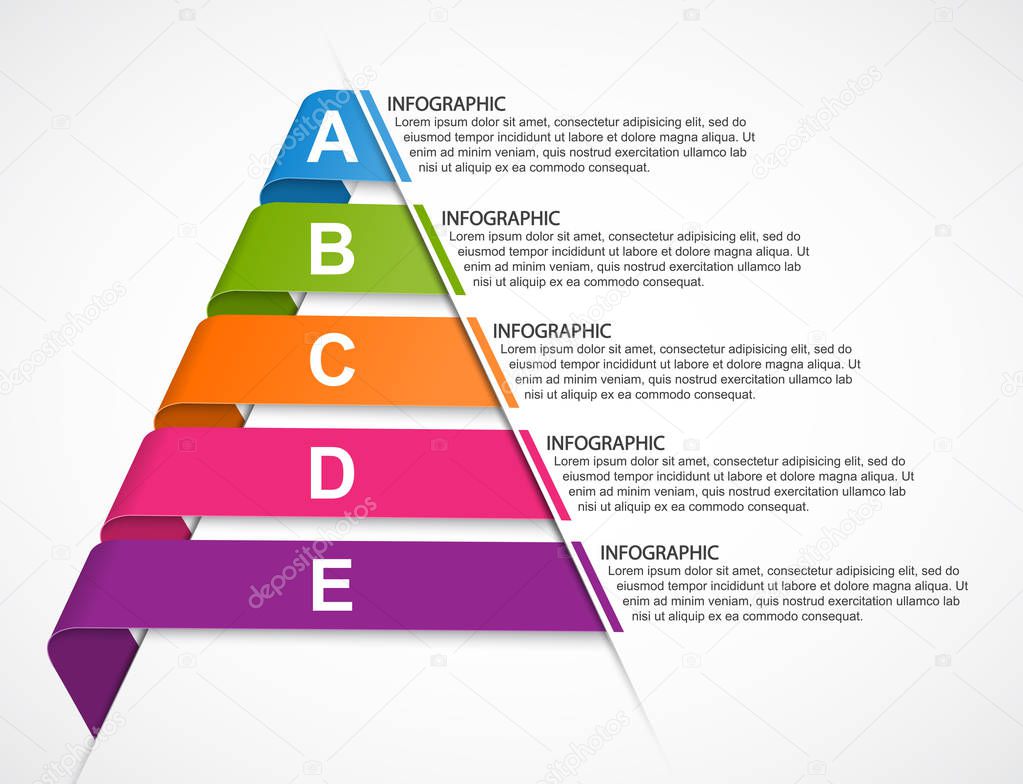 Infographics from ribbons in the shape of a pyramid. Can be used for education or business presentations, information banner.
