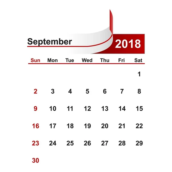 Vektör basit takvim 2018 yıl Eylül ay. — Stok Vektör