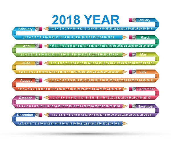 Enkel kalender 2018 år i form av en böjd penna för affärs- och studie. — Stock vektor