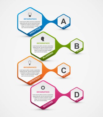 Soyut altıgen seçenekleri infographics şablonu. İş sunumları veya bilgi başlığı için Infographics.