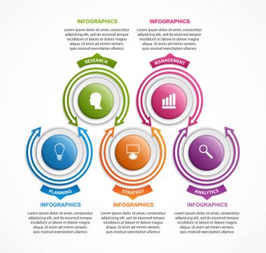 İş sunumları, bilgi afişi, zaman çizelgesi veya web tasarımı için bilgi tasarım şeması şablonu.
