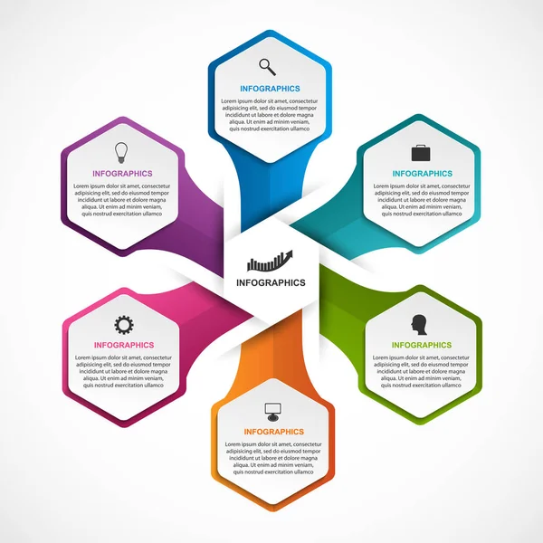 Abstract hexagon options infographics template (em inglês). Infográficos para apresentações de negócios ou banner de informações . — Vetor de Stock