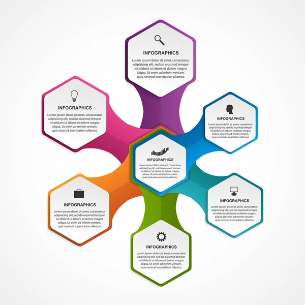 Modèle d'infographie des options hexagonales. Infographies pour présentations professionnelles ou bannière d'information. — Image vectorielle