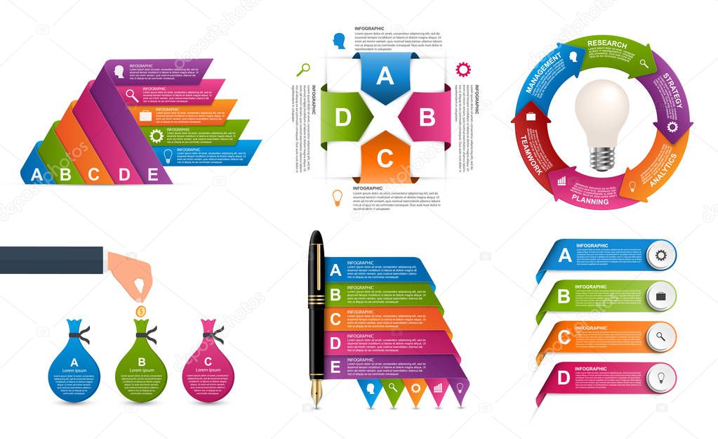 Collection of colorful infographics. Design elements.