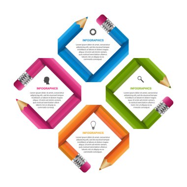 Infographics şablonu. Renkli kurdeleler ile kalem. İş sunumları veya bilgi başlığı için Infographics.