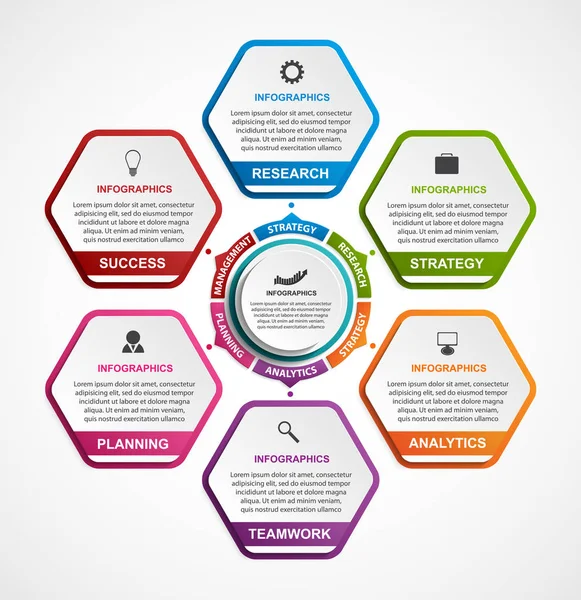 Hexagon options infographics template. Infographics for business presentations or information banner. — Stock Vector