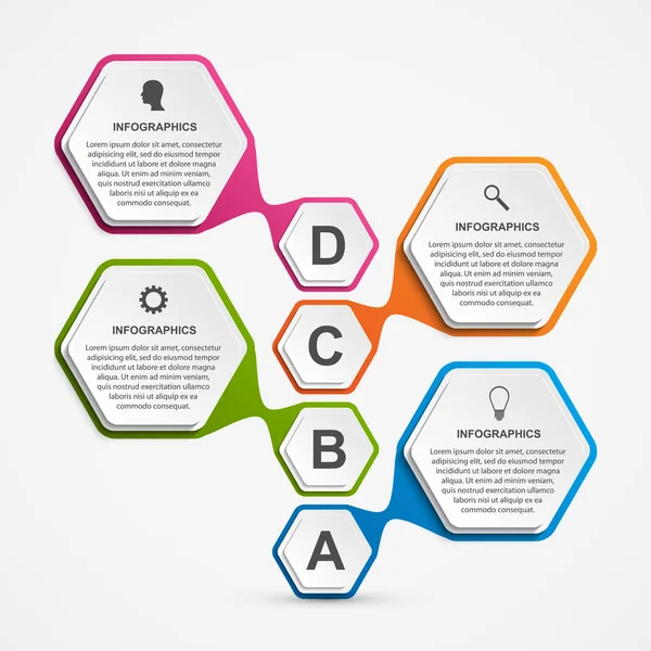 Plantilla de infografías de opciones hexágono. Infografías para presentaciones de negocios o banner informativo. — Vector de stock