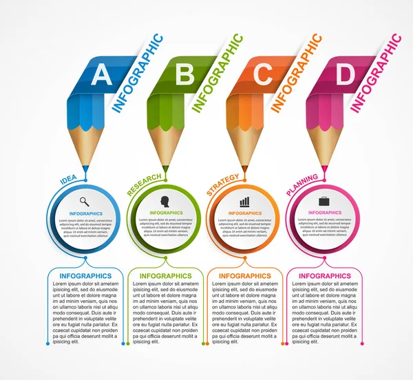 Modelo de infográficos com lápis. Pode ser usado para educação ou apresentações de negócios, banner de informações . — Vetor de Stock