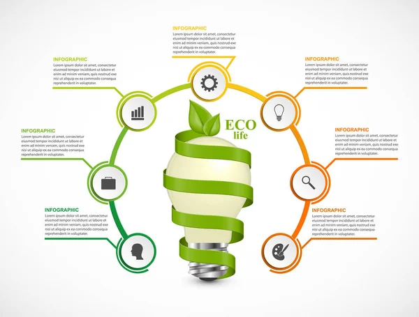 Modelo de infográficos de opções abstratas. Uma lâmpada com uma linha do tempo num círculo. Infográficos para apresentações de negócios ou banner de informações . — Vetor de Stock