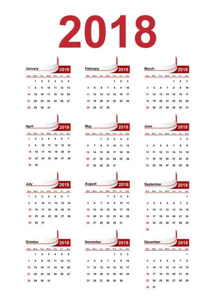 Vetor calendário simples 2018 ano . — Vetor de Stock