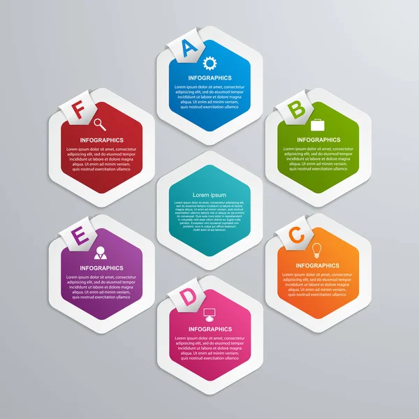 Hexagon Optionen Infografik Vorlage. Infografiken für Unternehmenspräsentationen oder Informationsbanner. — Stockvektor