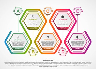 Altıgen seçenekleri bilgi şablonu. İş sunumları veya bilgi afişi için bilgi grafikleri.