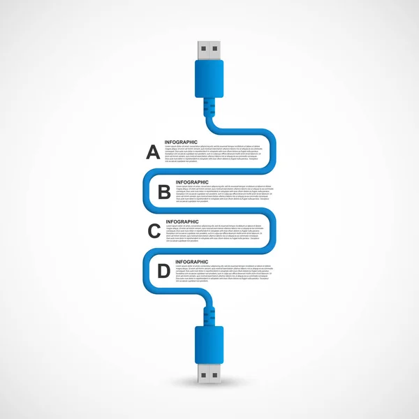 Modèle d'infographie. Un câble USB. Infographies pour présentations professionnelles ou bannière d'information . — Image vectorielle