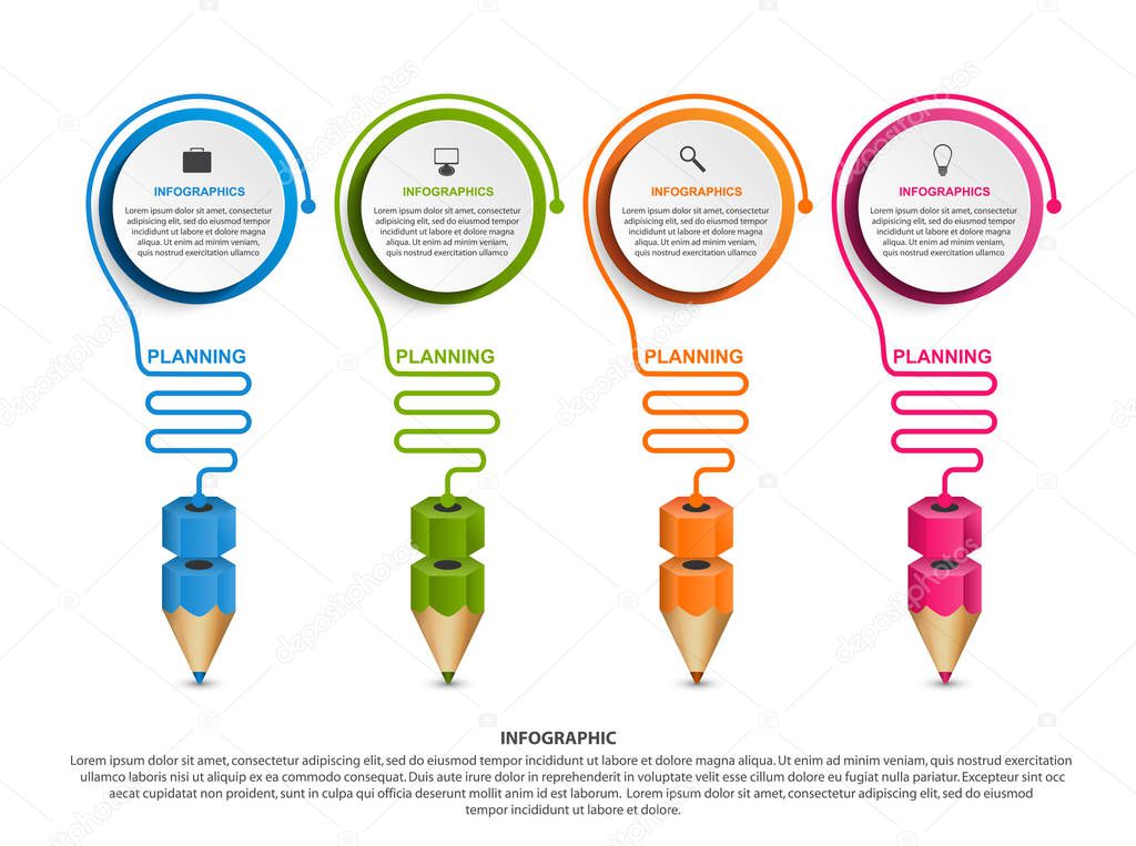 Infographics template with pencil. Can be used for education or business presentations, information banner