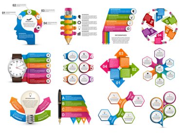 İnfographics büyük koleksiyonu. Tasarım öğeleri. İş sunumları veya bilgi başlığı için Infographics.