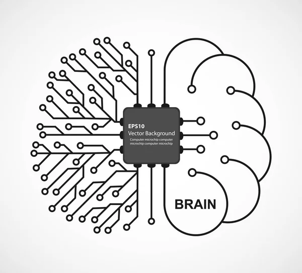 Machine leren. Kunstmatige intelligentie. Technologische achtergrond met een brein van een printplaat. Hersenpictogram. — Stockvector