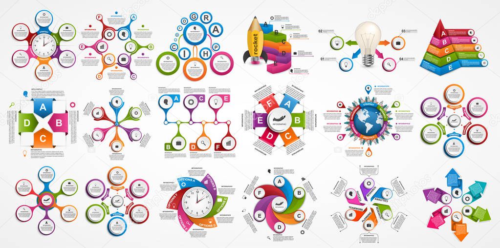 Big Collection of infographics. Design elements. Infographics for business presentations or information banner.