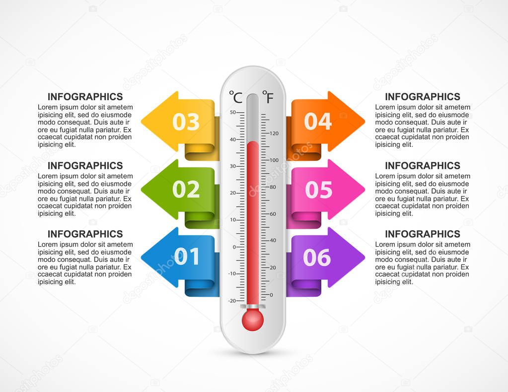 Infographics thermometer design template. Vector illustration.