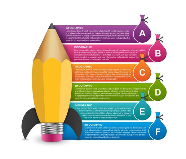 Infografika szablon projektu. Rocket ołówka dla edukacyjne i biznesowe prezentacje i broszury. — Wektor stockowy