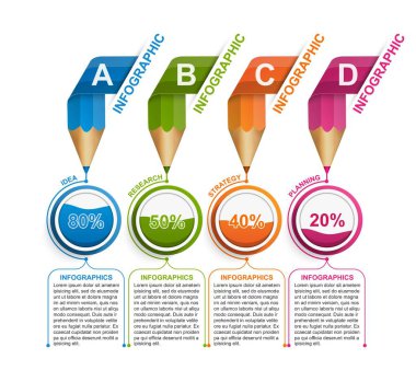 Eğitim veya iş sunumları için kalemle bilgi grafikleri şablonu, bilgi pankartı.