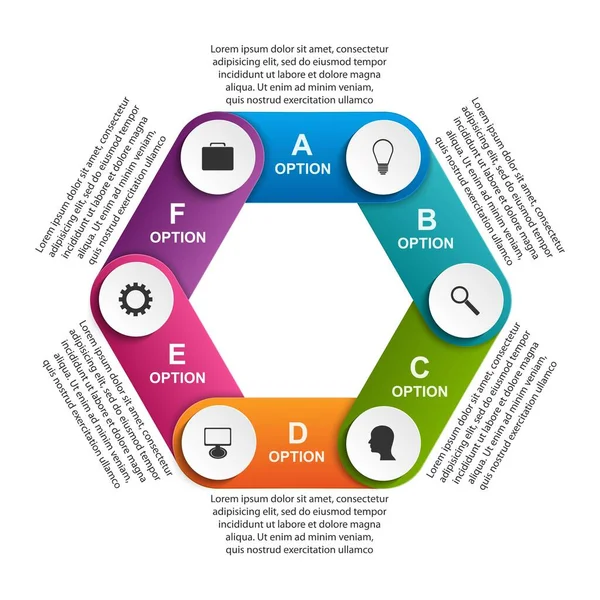 Hexagon Opties Infographics Sjabloon Infographics Voor Zakelijke Presentaties Informatiebanner — Stockvector