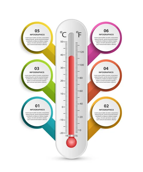 Modelo Design Termômetro Infográficos Ilustração Vetorial — Vetor de Stock