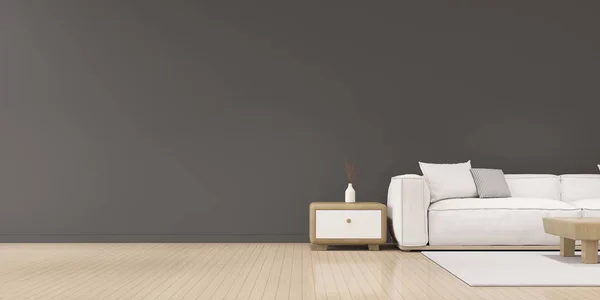 Beyaz kanepeli modern lüks oturma odası ve gri duvarlı arka planda yan masa, minimal. - 3D görüntüleme.