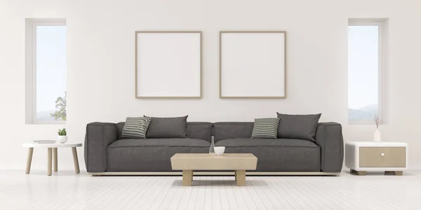 Perspective Modern Luxury Living Room Grey Sofa White Blank Picture — Stock Photo, Image