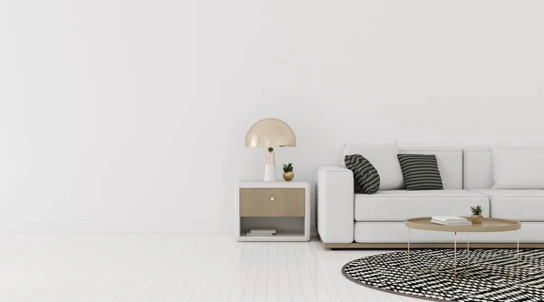 Blick Auf Wohnzimmer Mit Sofa Und Rundem Beistelltisch Leerer Wand — kostenloses Stockfoto