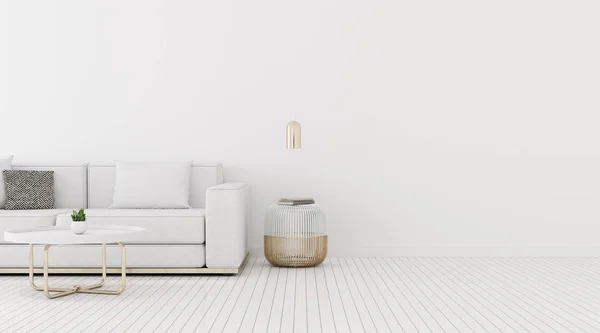 Blick Auf Wohnzimmer Mit Sofa Und Rundem Beistelltisch Weißer Wand — Stockfoto