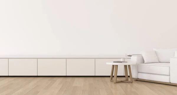 Pemandangan Ruang Tamu Minimal Dengan Dinding Kosong Interior Putih Dengan — Stok Foto