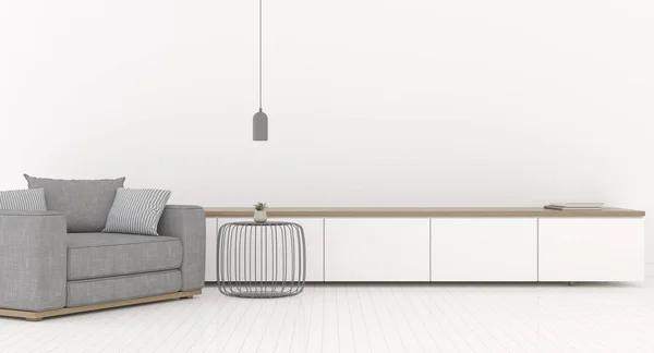 View Minimal Living Room Empty Wall Sofa White Interior Cabinet — Stock Photo, Image