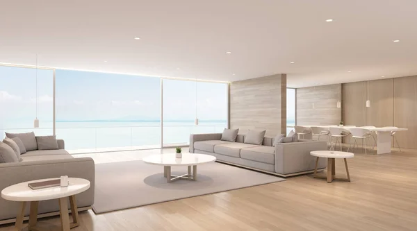 Perspektive Der Modernen Luxus Wohnzimmer Mit Sofa Auf Meerblick Hintergrund — Stockfoto