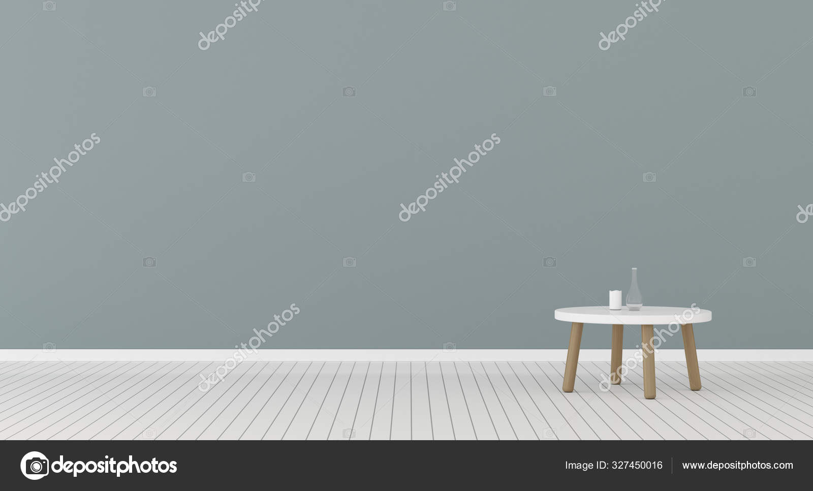 View Living Room Side Table Glass Bottle Empty Wall Background — Stock
